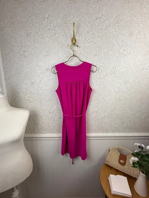 Amanda Uprichard Bright Pink Sleeveless V-Neck Tie Shift Dress - Size - Small thumbnail 5