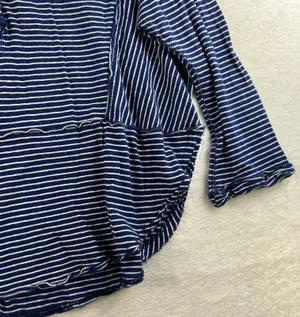 We The Free People S Small Hong Kong Henley Top Navy Striped Raw Hem Boho Beachy thumbnail 6