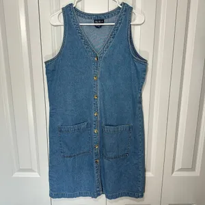 Vintage Blue J. Denim Mini Dress L Western Boho Blue 90s Button Front Sleeveless thumbnail 2