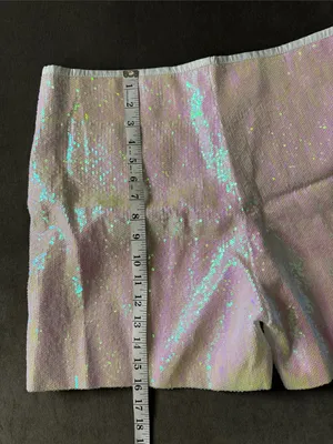 Women’s Iridescent White Sequin Shorts Suit Set Party Festival Size L NWT thumbnail 10