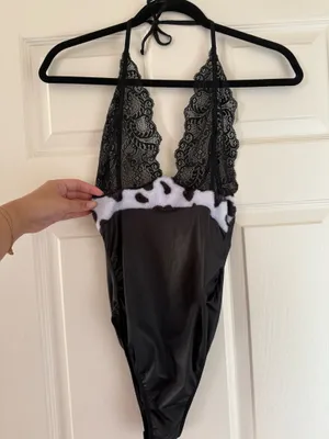 Yandy Cow Print Lace Halter Bodysuit thumbnail 3