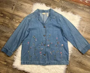 Vintage Classic Elements floral embroidered denim jacket thumbnail 2
