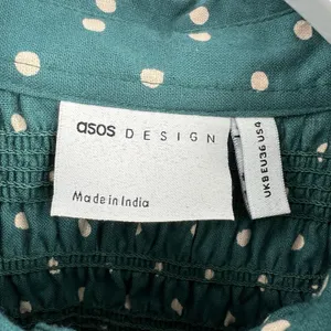 ASOS Smocked Polka Dot‎ Green Mini Dress Long Sleeves Collared Button Size 4 thumbnail 8