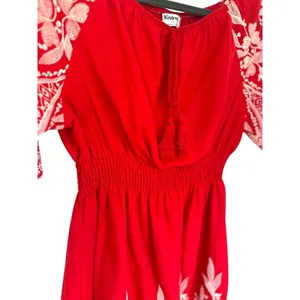 Kindred Anthropologie Dress Small‎ Red Embroidery Tassel Peasant Boho Scallop thumbnail 4