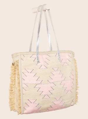 NWOT Anthropologie En Shalla Woven Fringe Tote Shoulder Bag Boho Artsy Beach thumbnail 1