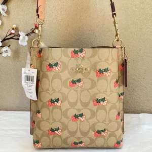 Coach Mollie Bucket Bag 22 In Signature Canvas With Strawberry Print cB602 thumbnail 7