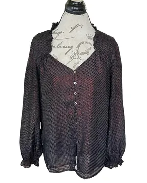 Current Air Womens Blouse Size Large Top Long Sleeve Dark Academia Gothic Chic thumbnail 1