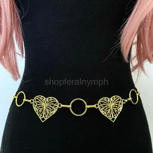 Gold Y2K Butterfly Heart Open Ring Chain Belt, Fits 25-44 Inches, X7GA1318 thumbnail 1