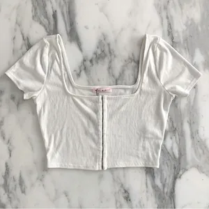 NWT• Los Angeles • White Ribbed Crop Top • Sz M thumbnail 1