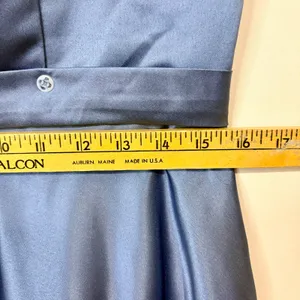 Miss Veil Satin Tea Length Dress Double V Neck Bow Detail Pockets NWT Blue Small thumbnail 7