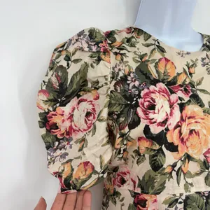 Olivaceous Floral Linen Dress Sz S Cottage Romantic Coquette English Garden thumbnail 3