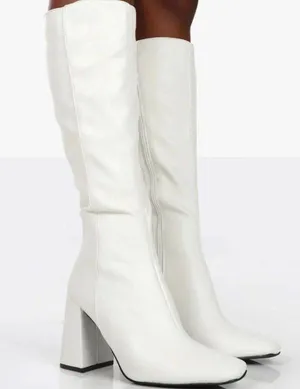 Public Desire White Knee High Block Heel Boots thumbnail 1