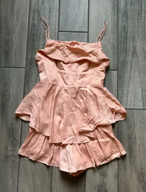 Selfie Leslie Peach Ruffle Tiered Romper thumbnail 1
