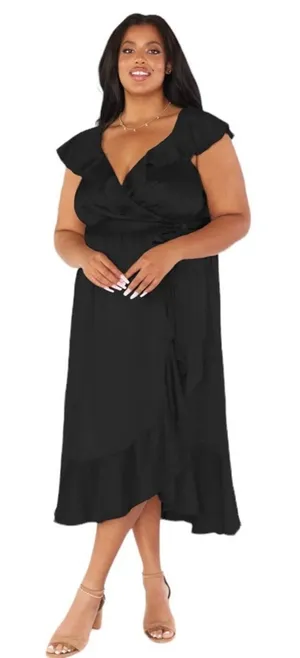 NWT‎ Show me your mumu Samantha Ruffle Wrap Dress black Sz 3X missing belt thumbnail 1
