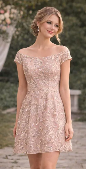 Blush Pink Embroidered Lace Wedding Guest Dress Size Large 3D Floral Formal thumbnail 1