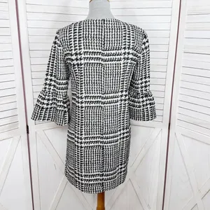 Zara Houndstooth Check Bell Cuff Shift Mini Dress Black Cream Medium‎ thumbnail 5
