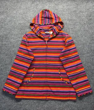 vintage Chico's Design Rainbow Striped Hooded Jacket thumbnail 1