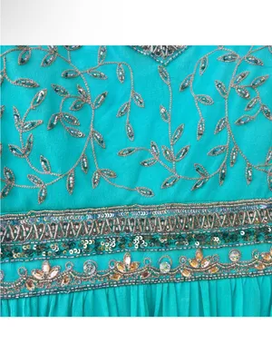 Vintage Stenay Green Gold Beaded Silk Fit & Flare Pleated Midi Dress Size 14 thumbnail 11