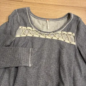 Free People Lacey Love Sweatshirt Terry Navy Striped Crewneck Size S thumbnail 2