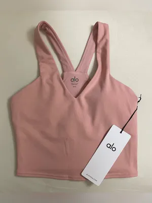 Alo Airbrush Real Bra Tank Racerback Cropped Sports Bra Top Vintage Pink XXS thumbnail 3