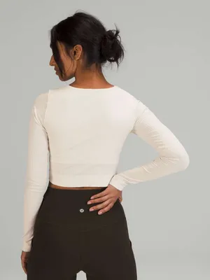 Lululemon ebb to street Women's Long-Sleeve White Ribbed Crop Top thumbnail 3