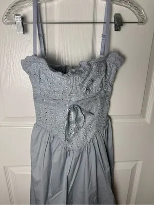 House of CB Jaime Soft Blue Cotton Broderie Anglais Midi Sundress XS thumbnail 6