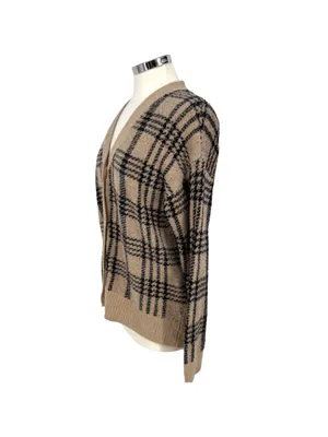 Joie Plaid Cardigan V-Neck Sweater Beige Black Size Large Preppy Grandpacore thumbnail 4