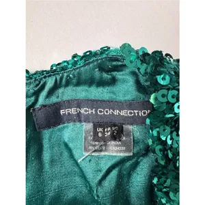 French Connection Teal Green Sequin Long Sleeve Mini Dress V-Neck Size 2 thumbnail 3