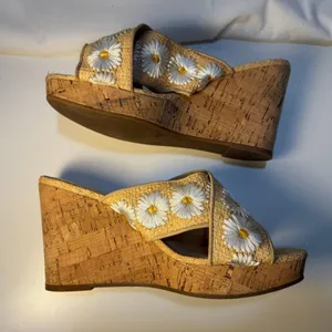 Womens Jessica Simpson Size 6.5 EU 37 Tan Cork Daisy Wedges Slip On JS-Seena A2 thumbnail 7