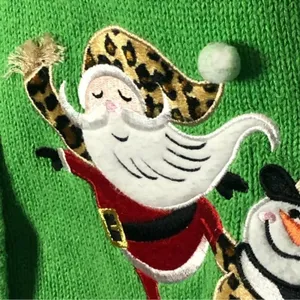 Classic Elements Vintage 90s Christmas Cardigan Green Embellished Holiday Sweater Grandma Core M thumbnail 12