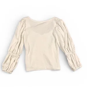 Maeve Anthropologie Puff Sleeve Scoop Neck Ribbed‎ Knit Top white XS cottagecore thumbnail 3