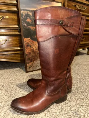 FRYE Molly Button Tall Brown Leather Riding Boots thumbnail 6