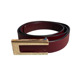 VTG Red Brown Adjustable Leather Belt Brass Buckle Minimalist Retro Western Boho thumbnail 6