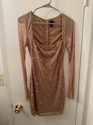 Windsor Long Sleeve Rhinestone Mesh Mini Dress thumbnail 4