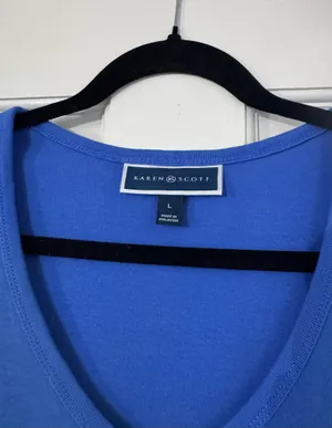 Karen Scott Women's Blue V-Neck Short Sleeve T-Shirt Large thumbnail 3