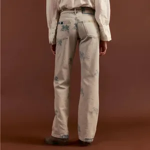 NWT Free People We The Free Geranium Slouchy Straight Jeans Patchwork Fields Fog thumbnail 2