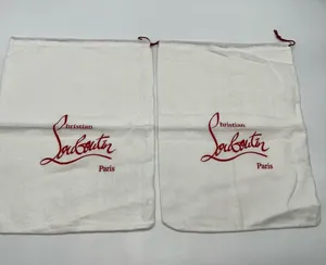 Christian Louboutin Pair of White Cotton Flannel Drawstring Dust Bags w/Red Logo thumbnail 1