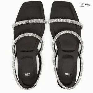 Zara RHINESTONE FLAT SANDALS size 39 Black Color thumbnail 3