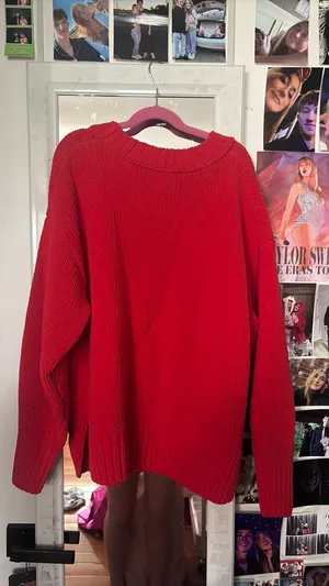 Red Knit Aerie Sweater Oversized thumbnail 2