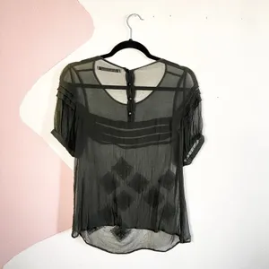 Black Sheer Beaded Top Sz‎ Small Y2K Glam Festival Witchy Dark Boho thumbnail 2