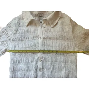 Anthropologie Maeve Smocked Button-Front Top Vanilla White Medium thumbnail 6