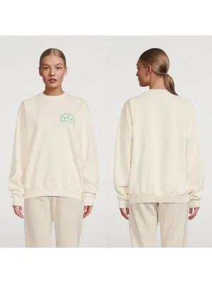 NEW Sporty & Rich Fitness Group Crewneck Sweatshirt M Off White Fleece Oversized thumbnail 2