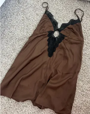 Forever 21 Brown Slip Dress with Black Lace Trim thumbnail 1