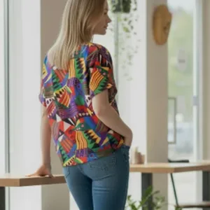 Martinique 90s Geometric Color Splash Short Sleeve Top size Medium thumbnail 4