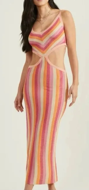 Altar'd State Pink, Orange & Cream Cutout Striped Maxi Dress thumbnail 1