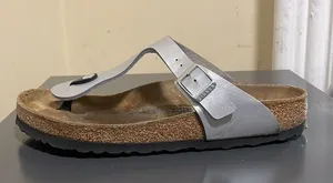 Birkenstock Gizeh Silver Ice Pearl Onyx Birko-Flor Thong Sandals $100 EUC Wmn 39 thumbnail 2