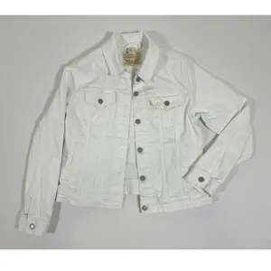 Levis Womens White Denim Trucker Jacket Large Stretch Cotton 77306-0004 thumbnail 9