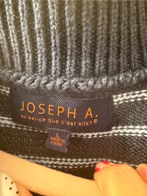 Joseph Navy Striped Crewneck Sweater with Pink Floral Appliqués thumbnail 3