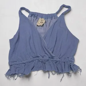 Style Rack Blue Surplice Ruffle Frayed Hem‎ Crop Top Size Small thumbnail 1