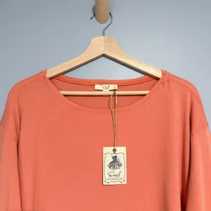 NWT Easel Sunset Orange Relaxed Fit Long Sleeve Top Soft Knit Tunic Casual Sz M thumbnail 4